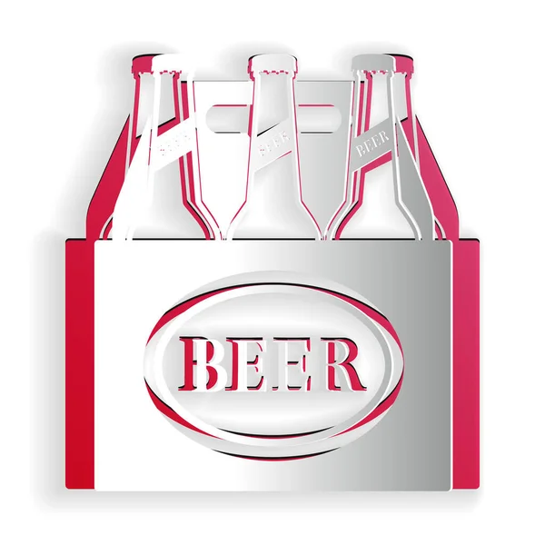 Paper Cut Pack Beer Bottles Icon Isolated White Background Case — Stock Vector