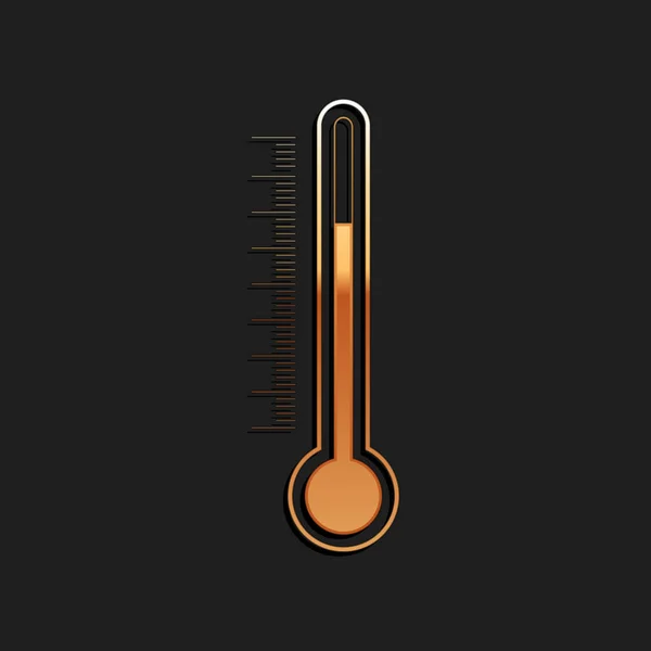 Gouden Thermometer Pictogram Geïsoleerd Zwarte Achtergrond Lange Schaduw Stijl Vector — Stockvector