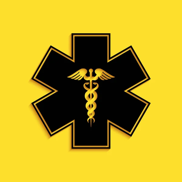 Svart Emergency Star Medicinsk Symbol Caduceus Orm Med Stick Ikon — Stock vektor