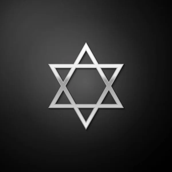 デビッドアイコンのシルバースターは黒の背景に隔離されています ユダヤ教のシンボル 長い影のスタイル ベクトル — ストックベクタ