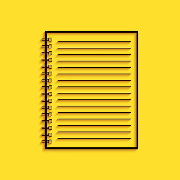 Ícone Caderno Preto Isolado Fundo Amarelo Bloco Notas Espiral Caderno — Vetor de Stock