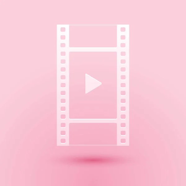 Papiergeschnittenes Play Video Icon Isoliert Auf Rosa Hintergrund Filmstreifen Mit — Stockvektor