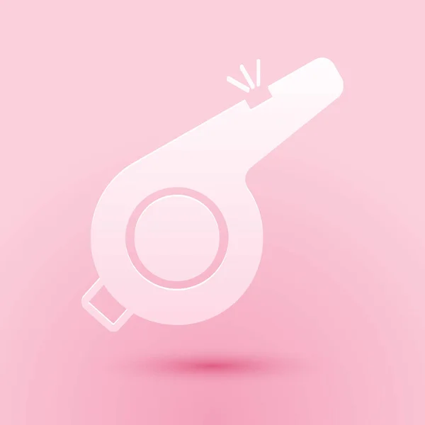 Papier Snijden Fluit Pictogram Geïsoleerd Roze Achtergrond Scheidsrechter Symbool Fitness — Stockvector