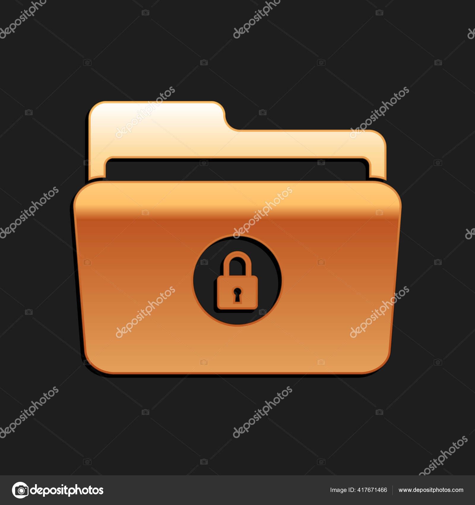 Золотая Папка Замок Значок Изолированы Черном Фоне Закрытая Папка.
