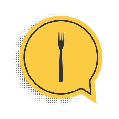 Siyah Çatal simgesi beyaz arkaplanda izole edildi. Sarı konuşma balonu sembolü. Vektör.