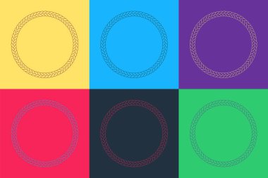 Pop Art Rope çerçeve simgesi renk arkaplanında izole edildi. Denizcilik ipinden yapılmış kareler. Dekorasyon için yuvarlak deniz ipi. Vektör.