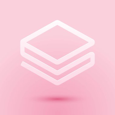 Kağıt kesiği kripto para Stratis STRAT simgesi pembe arka planda izole. Madeni para. Dijital para birimi. Engelleme zinciri tabanlı şifreli para birimi. Kağıt sanatı tarzı. Vektör.