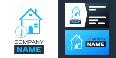 Beyaz arka planda logotype House sıcaklık simgesi izole edildi. Termometre simgesi. Logo tasarım şablonu elemanı. Vektör.
