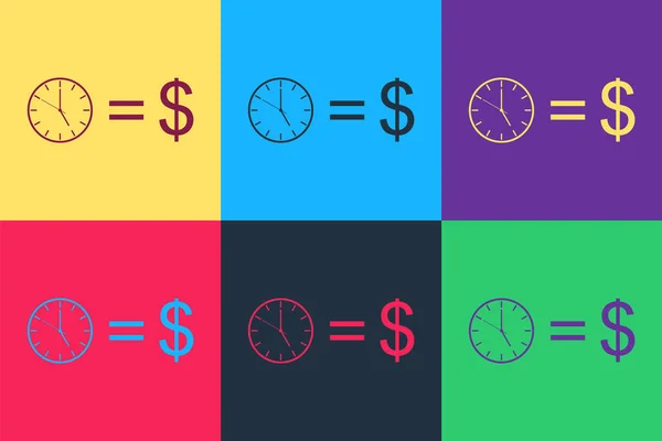 Pop Art Tijd Geld Pictogram Geïsoleerd Kleur Achtergrond Geld Tijd — Stockvector