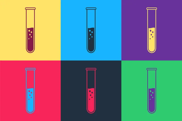 Pop Art Reageerbuis Kolf Chemisch Laboratorium Test Pictogram Geïsoleerd Kleur — Stockvector