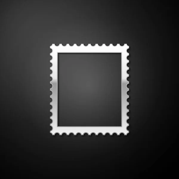 Silver Icona Timbro Postale Isolato Sfondo Nero Lungo Stile Ombra — Vettoriale Stock