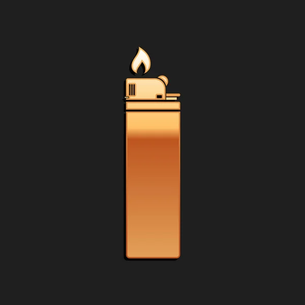 Gold Lighter Icône Isolée Sur Fond Noir Style Ombre Longue — Image vectorielle