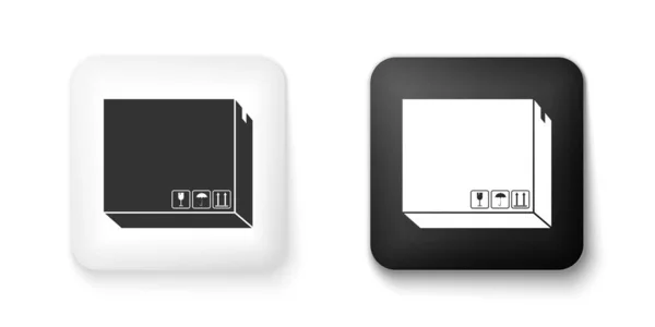 Fekete Fehér Kartondoboz Közlekedési Szimbólumokkal Fehér Alapon Elkülönítve Szállítás Csomagolás — Stock Vector