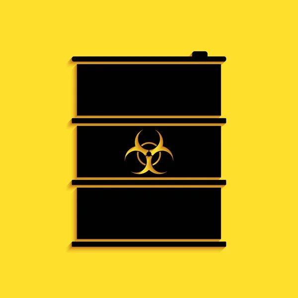 Black Biological Hazard Biohazard Barrel Icon Isolato Fondo Giallo Emissioni — Vettoriale Stock