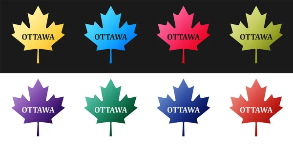 Conjunto Hoja Arce Canadiense Con Nombre Ciudad Icono Ottawa Aislado — Vector de stock