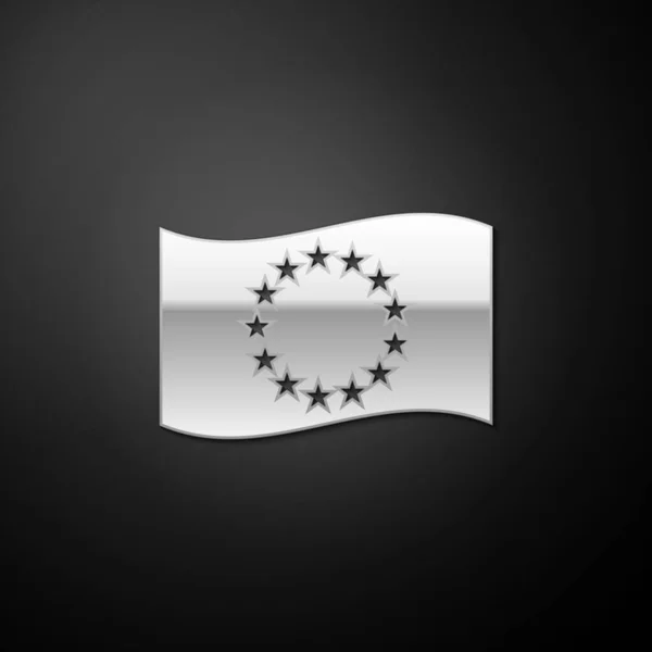 Drapeau Argenté Union Européenne Icône Isolée Sur Fond Noir Symbole — Image vectorielle