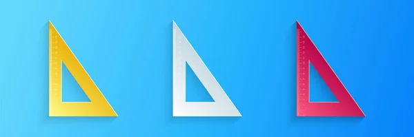 Papier Découpé Règle Triangulaire Icône Isolée Sur Fond Bleu Symbole — Image vectorielle