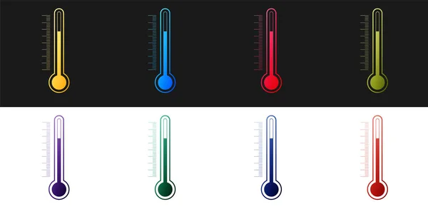 Impostare Icona Del Termometro Isolato Sfondo Bianco Nero Vettore — Vettoriale Stock