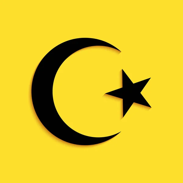 Estrela Negra Crescente Símbolo Ícone Islã Isolado Fundo Amarelo Símbolo —  Vetores de Stock