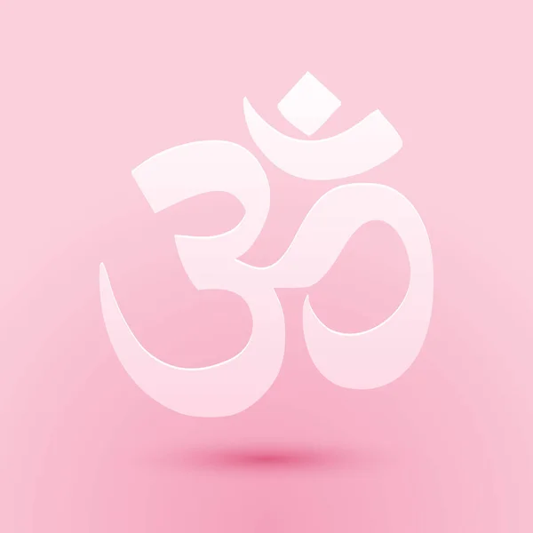 Бумага Вырезать Аум Индийский Священный Звук Икона Изолированы Розовом Фоне — стоковый вектор