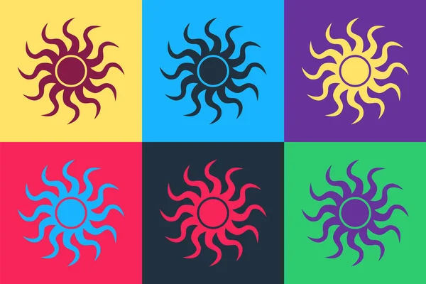 Pop Art Icono Del Sol Aislado Fondo Color Vector — Vector de stock