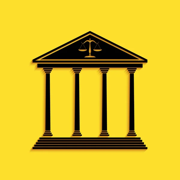 Ikona Budovy Černého Soudu Izolovaná Žlutém Pozadí Dlouhý Stínový Styl — Stockový vektor