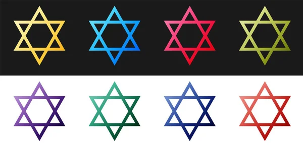 Set Star David Icon Isolated Black White Background Jewish Religion — Stock Vector