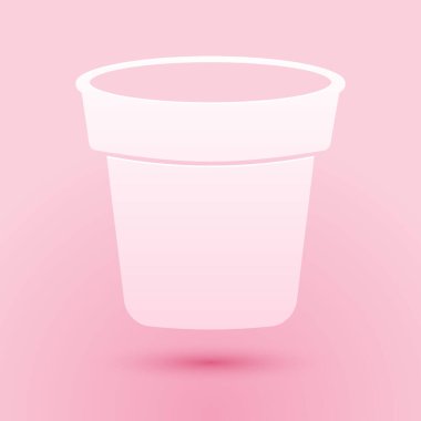 Kağıt kesiği çiçek saksısı simgesi pembe arka planda izole edilmiş. Kağıt sanatı tarzı. Vektör.