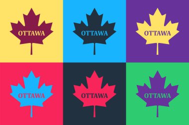 Ottawa ikonuna sahip Kanada akçaağaç yaprağı renkli arka planda izole edildi. Vektör.