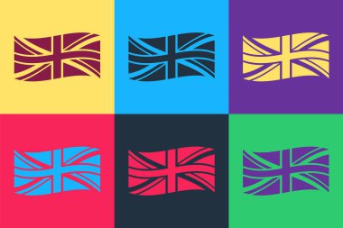 Büyük Britanya 'nın Pop Art Flag' i renkli arka planda izole edilmiş. İngiliz bayrağı. Birleşik Krallık resmi bayrak işareti. İngiliz sembolü. Vektör.