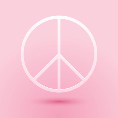 Paper cut Peace sign icon isolated on pink background. Hippie symbol of peace. Paper art style. Vector. clipart