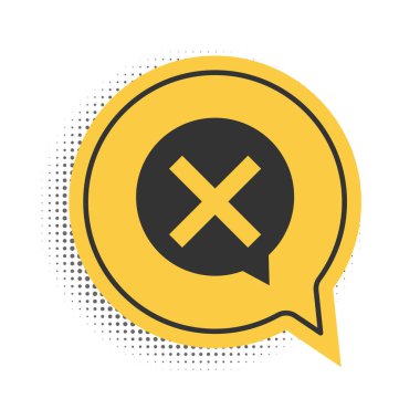 Siyah X işareti, beyaz arkaplanda izole edilmiş daire simgesi. Çapraz işaret simgesini kontrol et. Sarı konuşma balonu sembolü. Vektör.