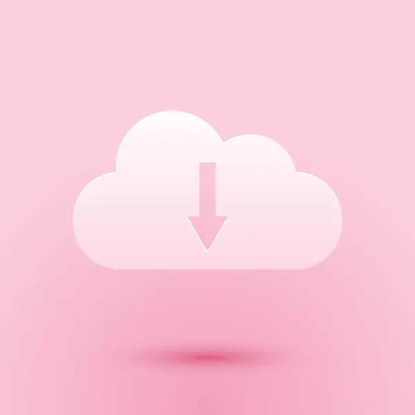 Papier Découpé Cloud Icône Téléchargement Isolé Sur Fond Rose Style — Image vectorielle