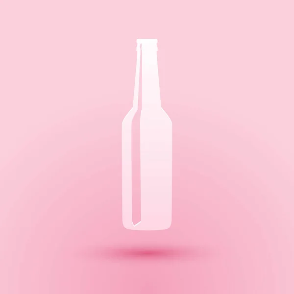 Icono Botella Cerveza Cortada Papel Aislado Sobre Fondo Rosa Estilo — Vector de stock