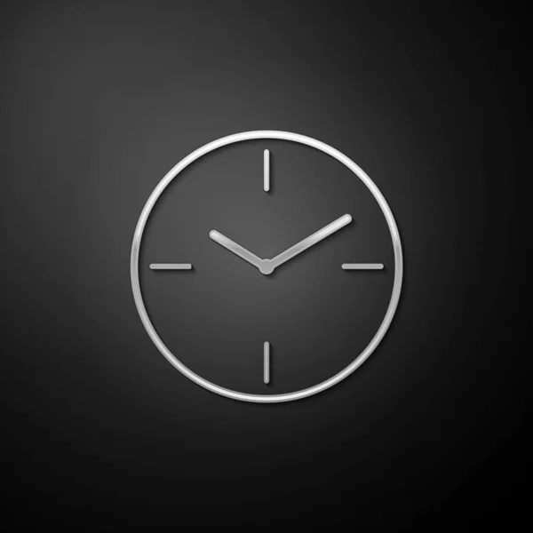 Ícone Relógio Prata Isolado Fundo Preto Símbolo Temporal Estilo Sombra —  Vetores de Stock