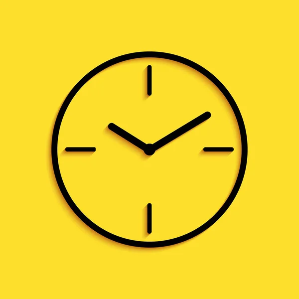 Icono Del Reloj Negro Aislado Sobre Fondo Amarillo Símbolo Tiempo — Vector de stock