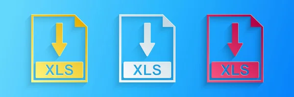 Papier Gesneden Xls Bestand Document Pictogram Download Xls Knop Pictogram — Stockvector