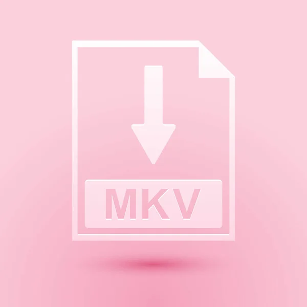 紙はMkvファイルのドキュメントアイコンを切りました ピンクの背景に孤立Mkvボタンアイコンをダウンロードします 紙のアートスタイル ベクトル — ストックベクタ