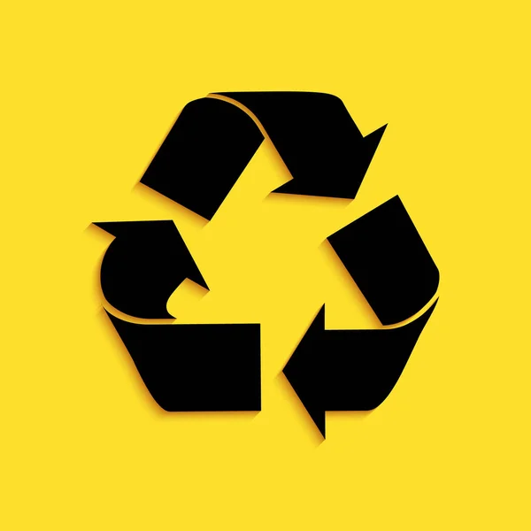 Black Recycle Symbol Icon Isolated Yellow Background Circular Arrow Icon — Stock Vector