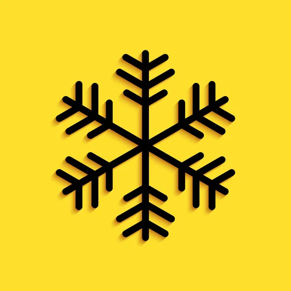 黑色雪花图标孤立在黄色背景 长影子风格 — 图库矢量图片