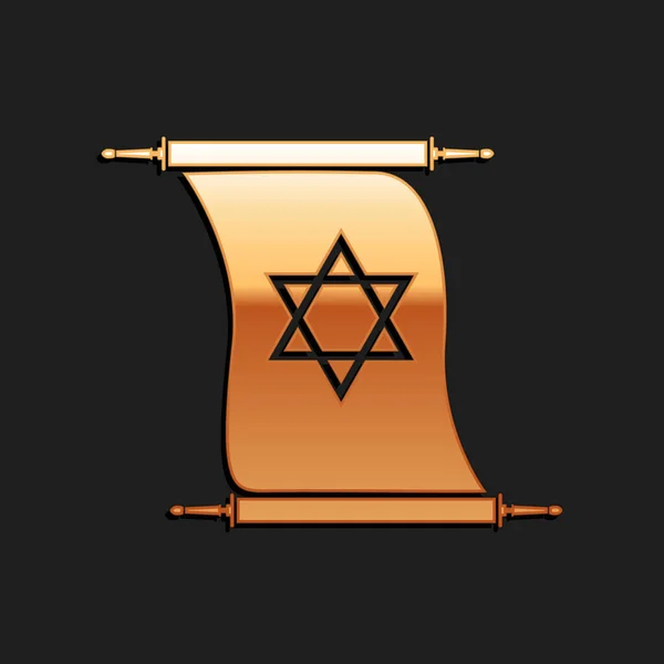 Gold Torah Scroll Icon Isolated Black Background Jewish Torah Expanded — Stock Vector