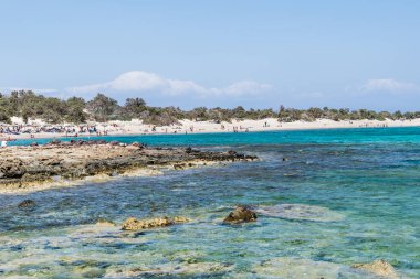 Balos plaj Yunanistan. Deniz görünümü ve yaz peyzaj.