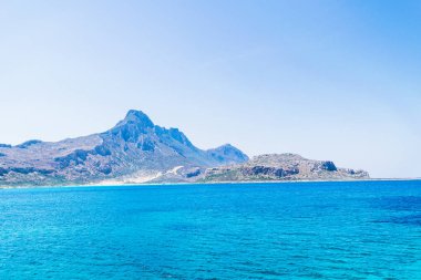 Balos plaj Yunanistan. Deniz görünümü ve yaz peyzaj.