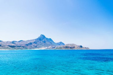 Balos plaj Yunanistan. Deniz görünümü ve yaz peyzaj.