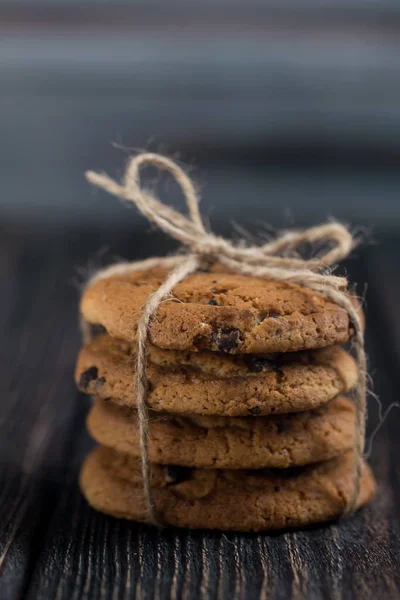 Classic Chocolate Chip Cookies. American cookies. Toned photo. Rustic style.