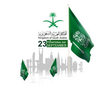  el ilanı şablonu web ve broşür illüstrasyon, Suudi Arabistan Milli günü 23 th Eylül vektör Arapça Hat ile. Çeviri: Suudi Arabistan Milli Günü (ksa ) 