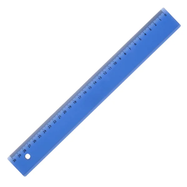 Blue plastic ruler for left-handers, on a white background — Stock Photo, Image