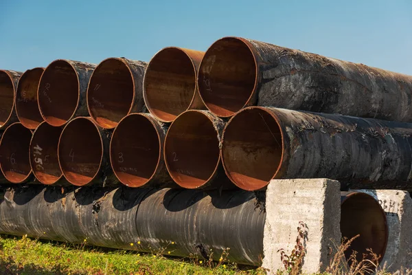 Bilder Von Erdgastransportanlagen Einschließlich Großer Durchmesser Und Hochdruckrohre Sowie Pipeline — Stockfoto