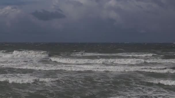 Tempête sur la mer Baltique. Eaux du port de Klaipeda, Lituanie. Le vent de fond des directions ouest est de 8-10 m / s avec des rafales allant jusqu'à 17 m / s .