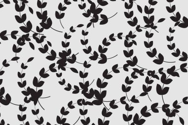 Dağılmış siyah ve beyaz yaprakları olan soyut, pürüzsüz bir desen.